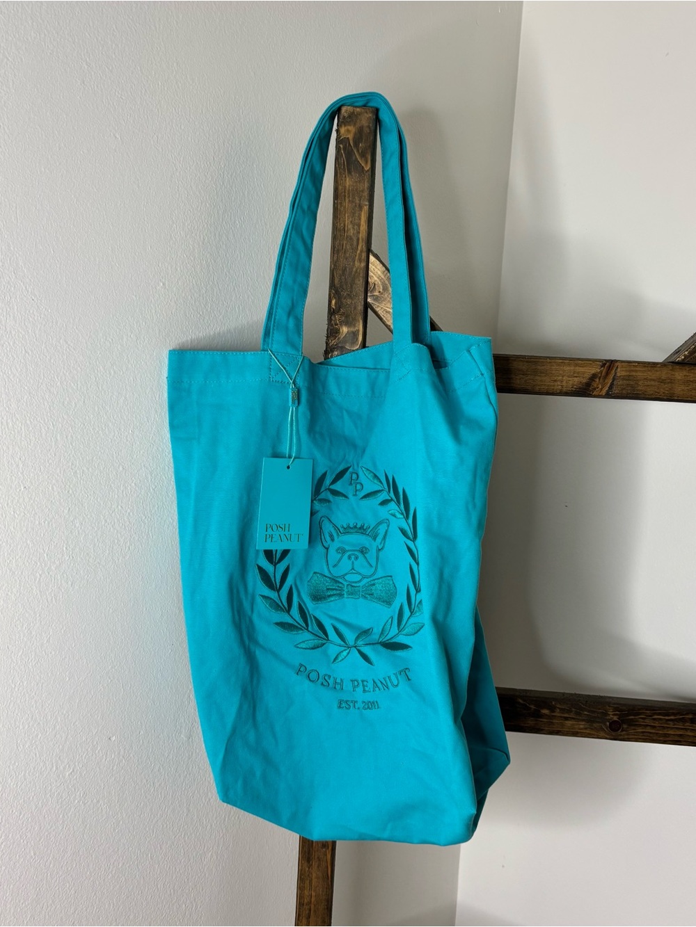 Posh Peanut Turquoise Canvas Tote with Logo